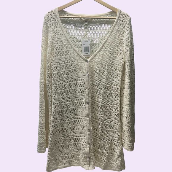 NWTs  L*SPACE Sofia Cover-Up Button Down Cardigan in cream (L) - Picture 3 of 12